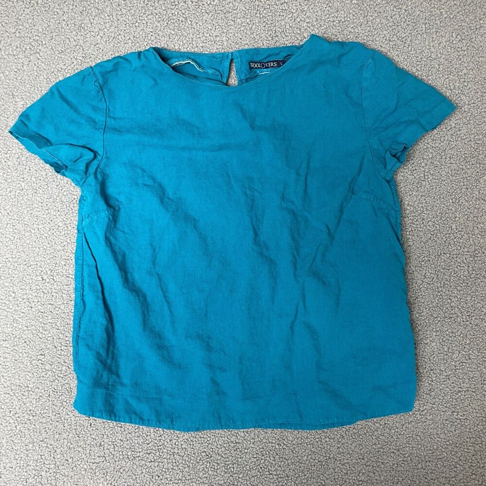 Woolovers blue Linen blend Short-Sleeved Top T-Shirt boxy size‎ large